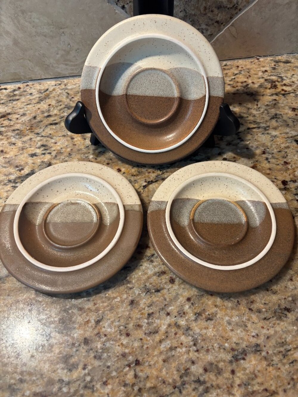 Vintage Fabrik Agate Pass 3pcs Speckled Stoneware Saucers Jim McBride 1970s